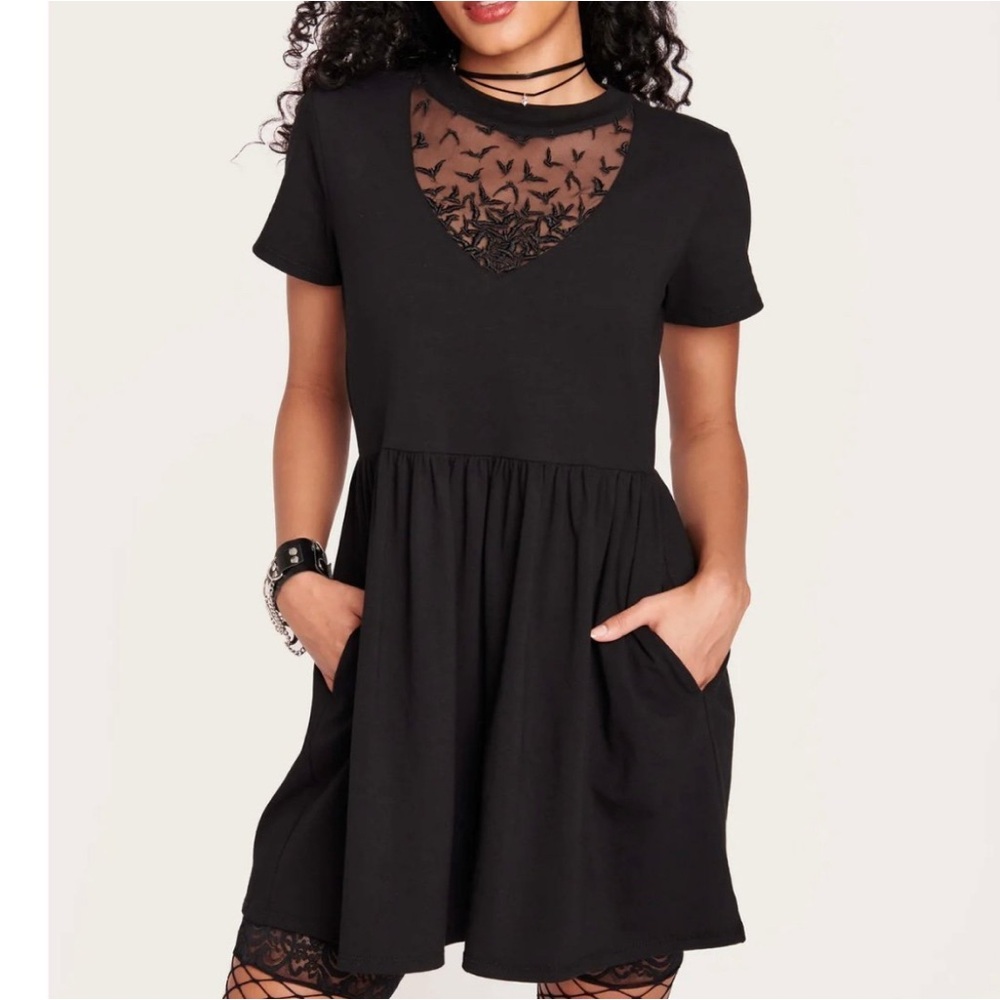 Midnight Hour Embroidered Bats Babydoll Dress